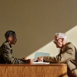 Accountant walking a client through a document across her desk