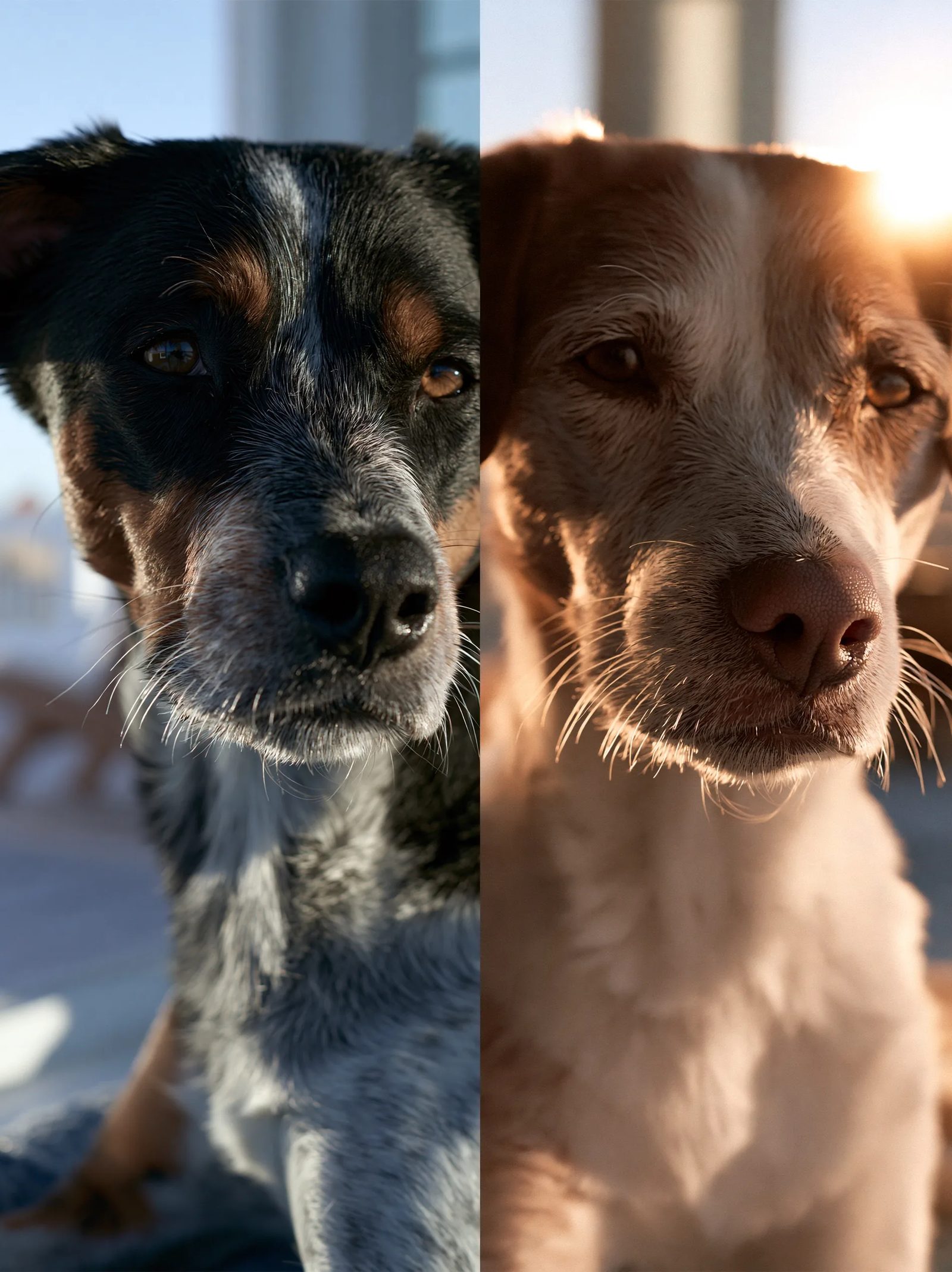 dog in diptych style --ar 3:4 --raw --profile 9gfqdl1 --hd