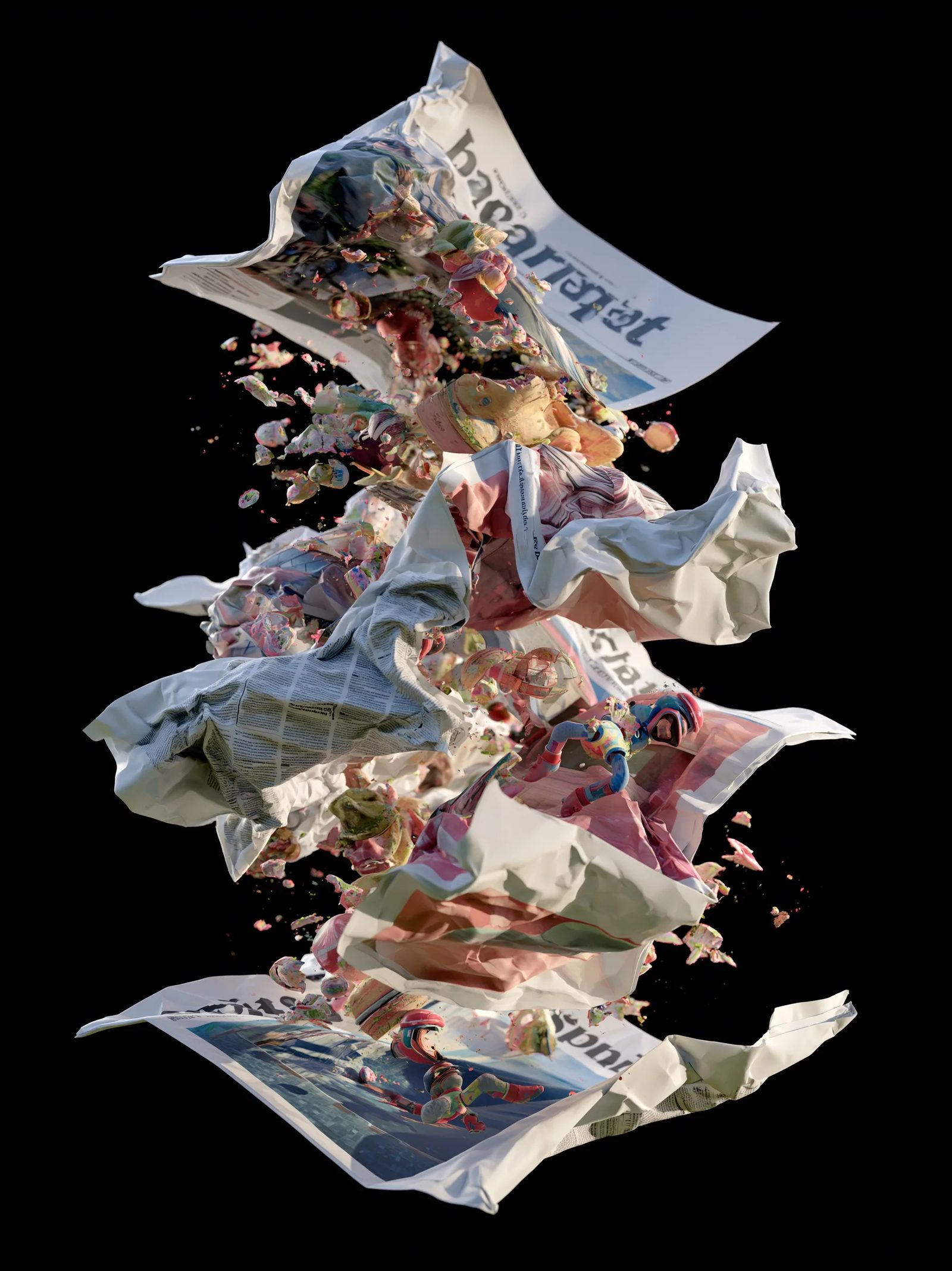An exploded view of news paper --ar 3:4 --raw --profile 9gfqdl1 --hd