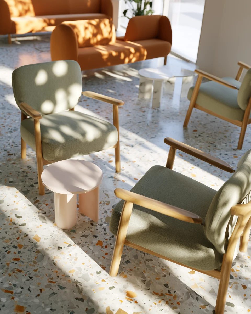 terrazzo aggregate background in the nordic offfice, nature lights, natural shadow