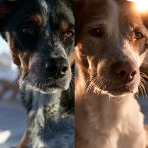 dog in diptych style --ar 3:4 --raw --profile 9gfqdl1 --hd