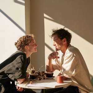 Florist and café owner planning over coffee at golden hour — image 2