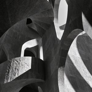 A monolithic stone tower featuring impossible architecture with interlocking staircases looping upside down into themselves.