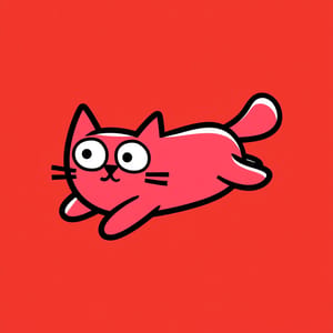 A cheerful cartoon cat mascot rendered in Superflat style with bold black outlines and vivid solid colors.