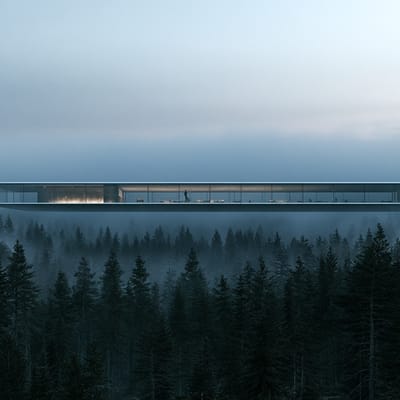 Cantilevered glass pavilion