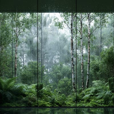 rain-soaked forest atrium