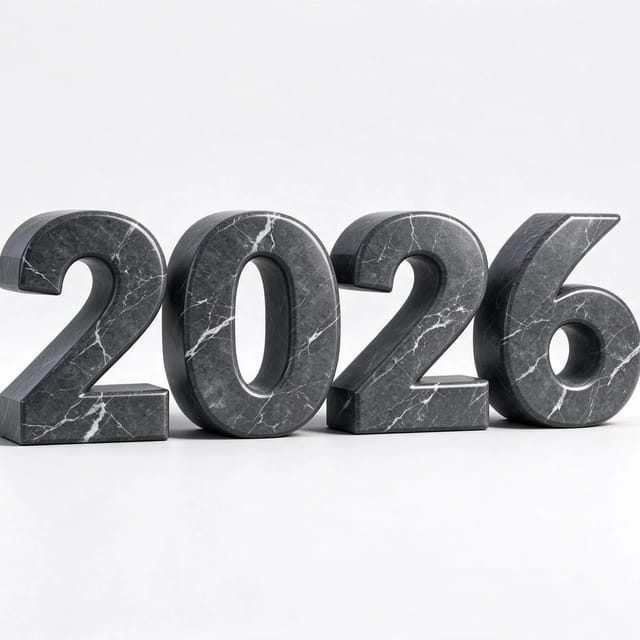 2026 in polished dark grey marble