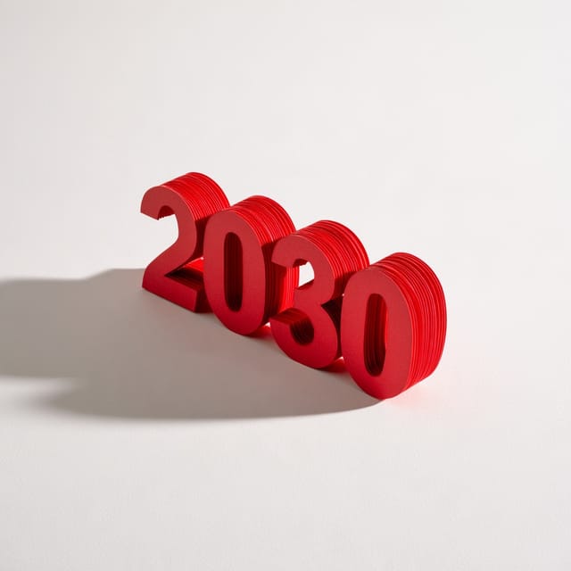 2030 in stacked crimson paper