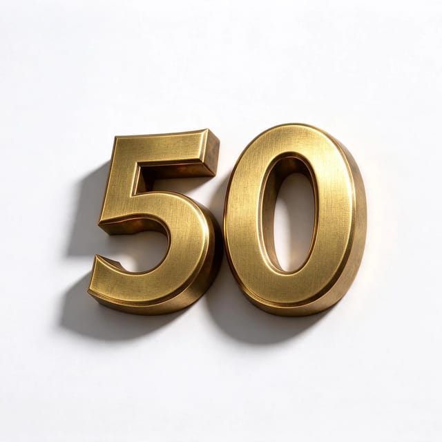 Brushed brass numeral 50 on white