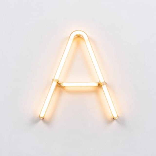 Letter A in warm white neon