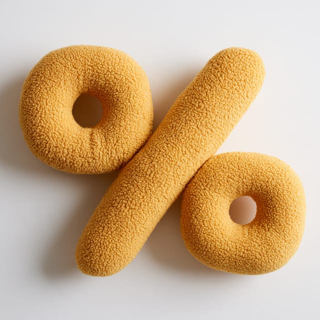 Mustard fleece percent sign lying flat on white