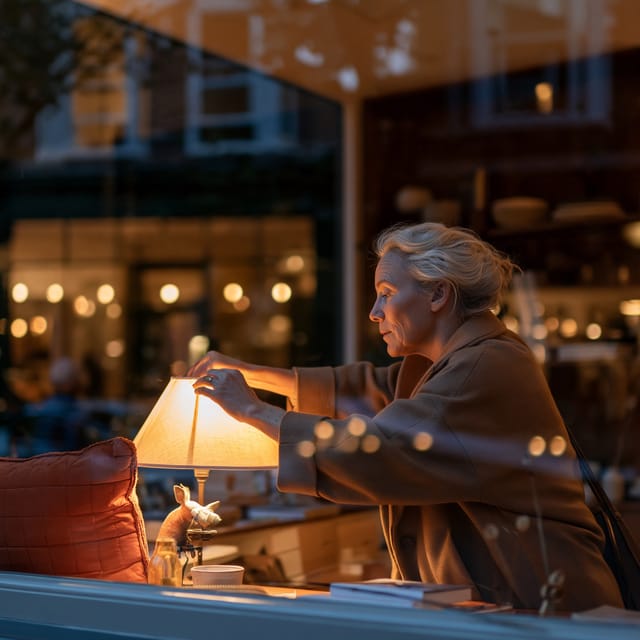 Shop owner switching off the lamp at closing time