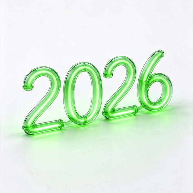 The year 2026 bent from one continuous acid green neon tube