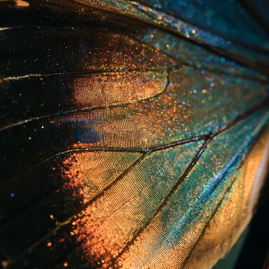 An extreme close-up of a butterfly's wing, its scales filling the frame like overlapping roof tiles.