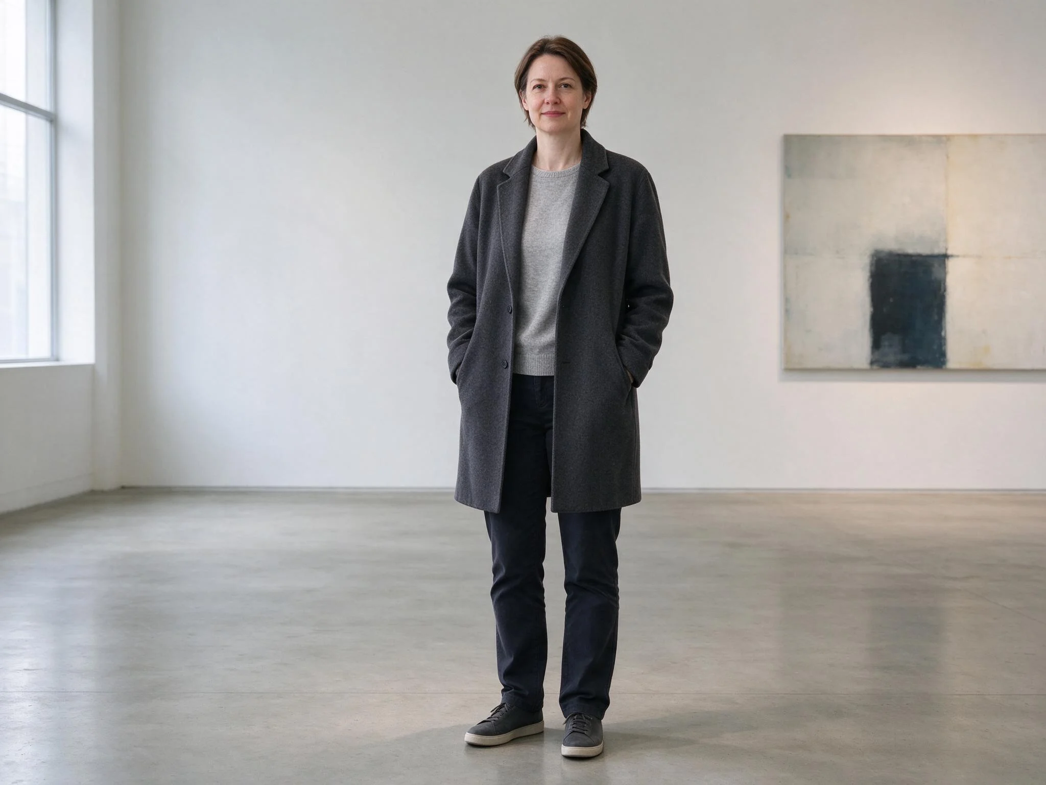 Full shot of a person standing, showing their whole body from head to toe with space above and below.