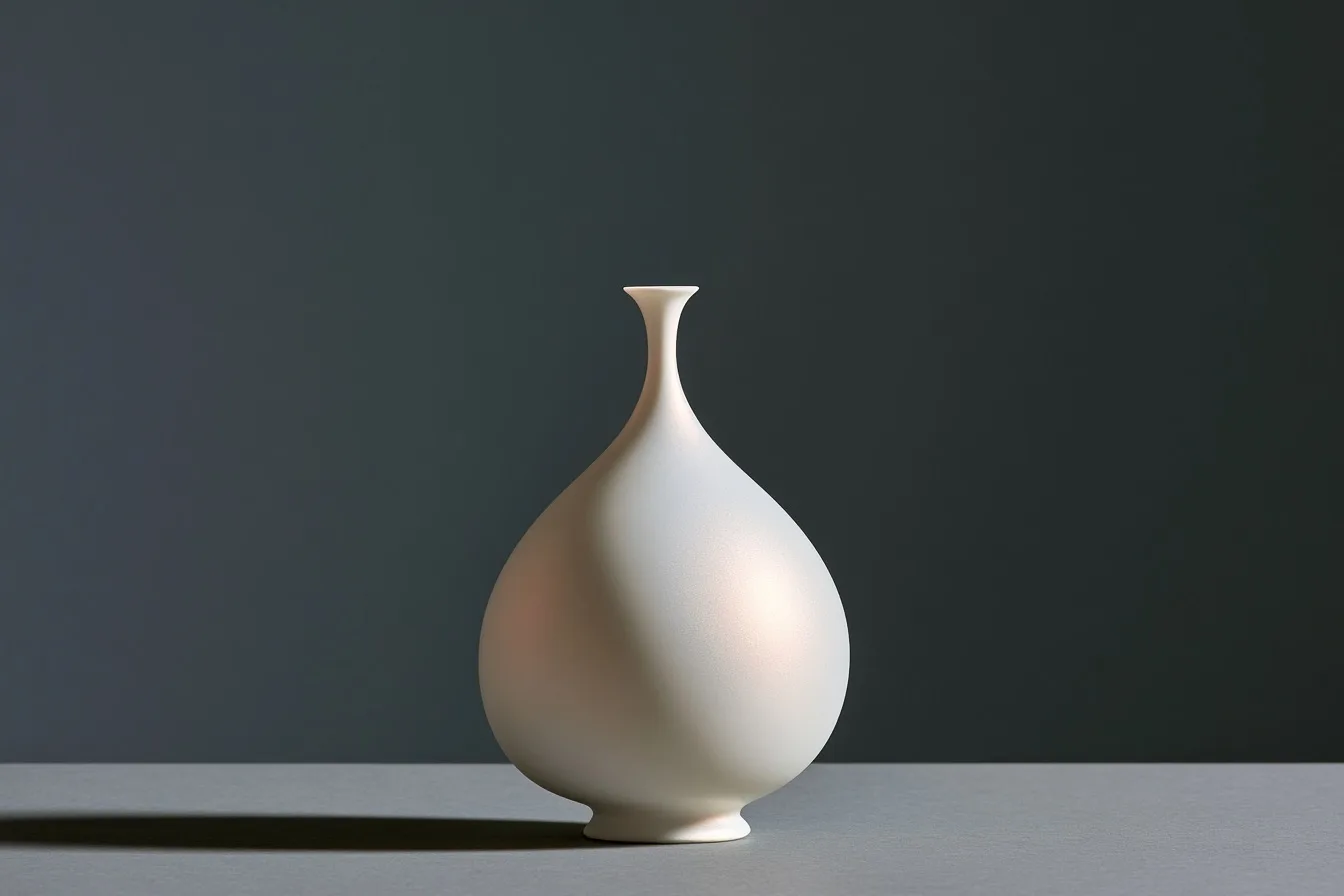 A delicate lobed porcelain vase coated in a luminous pearl white glaze, reflecting soft, warm light.